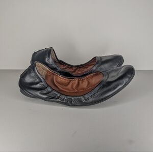 Lucky Brand Womens Emmie Black Leather Ballet Flats Size 7 ROUND TOE SLIP ON